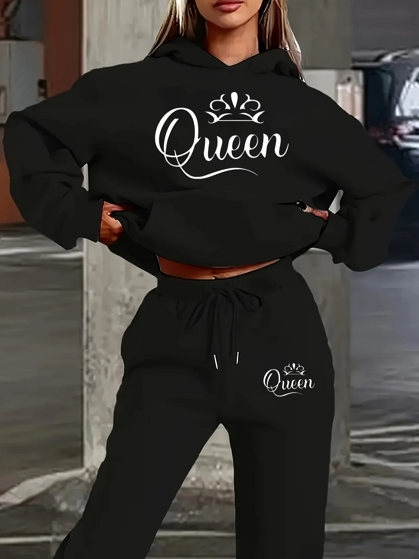 

25/26 Latest Autumn/Winter American Street Trendy Women's Y2k Letter Skull Hoodie Set Women's 3D Large Adult Hoodie Waist Pants