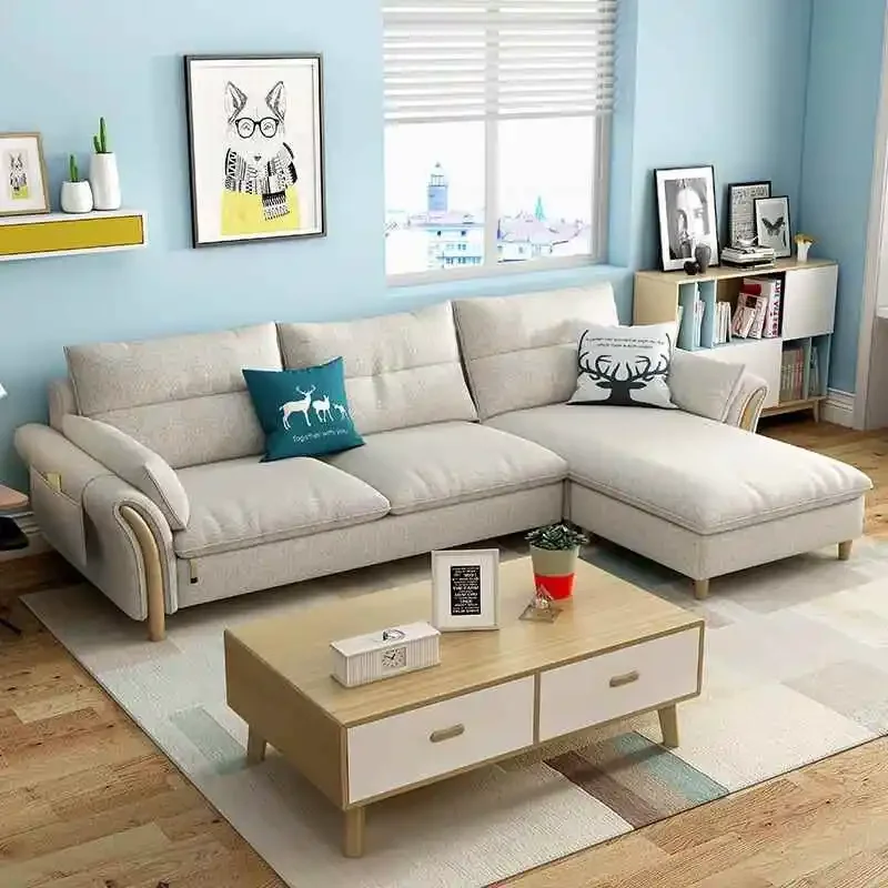 Cotton and linen Nordic fabric sofa modern simple latex small apartment combination living room corner decoration three people