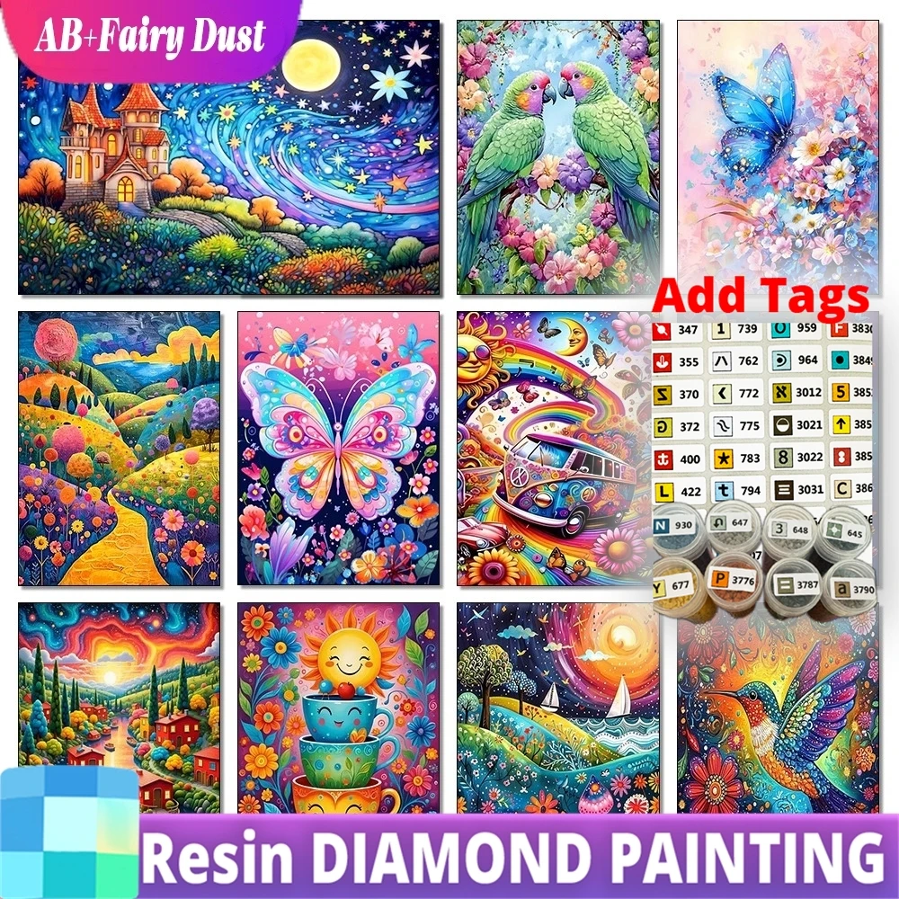 

Набор для алмазной вышивки AB Fairy Dust Resin DIY: Картина с мультяшным пейзажем, полная алмазная мозаика, вышивка крестом, стразы, художественная вышивка