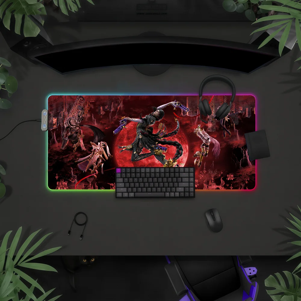 

Game Bayonetta 3 Mouse Pad RGB LED Light Colorful Game Keyboard Non-slip Cover Desk-mat Surface Waterproof