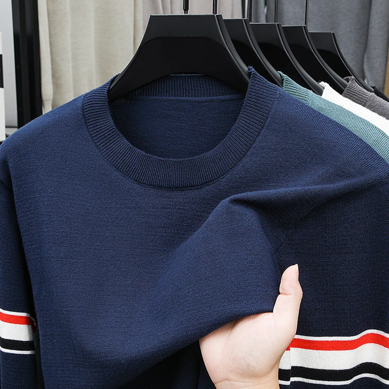 

Designer Original Men's O-Neck Long Sleeve Sweater Spring Autumn New Striped Thin Knitted Fashion Minimalist Versatile Men'swear