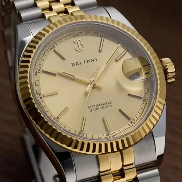 Baltany Men Automatic Watch 36mm Pilot Mechaical Wristwatch Sapphire 10ATM Waterproof C3 Luminous NH35