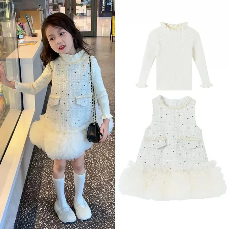 

Платье для девочек от 18 месяцев до 8 лет, детский весенне-осенний комплект, детский свитер, юбка-тортик с небольшим вкусом