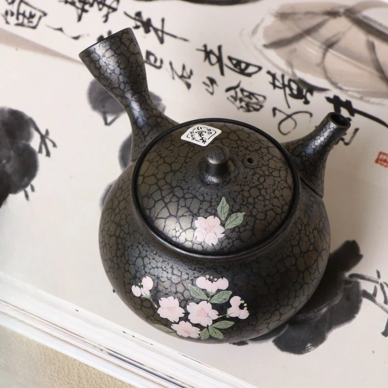 Patterned teapot Zhaolong's handmade side handle Tianmu urgent need pot