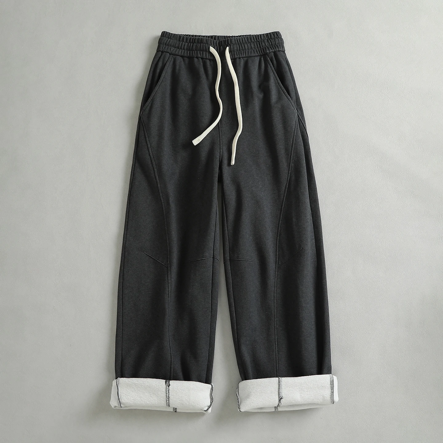 خريف جديد الأمريكية الرجعية الوزن الثقيل شبكة الحياكة سميكة Sweatpants الرجال غسلها الرباط القديم فضفاض مستقيم سراويل تقليدية