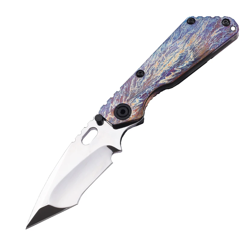 

D2 Steel Blade Oil Smooth Anodized Titanium Dioxide Handle Fishing Folding Knife Outdoor Camping Fishing EDC Pocket Tool