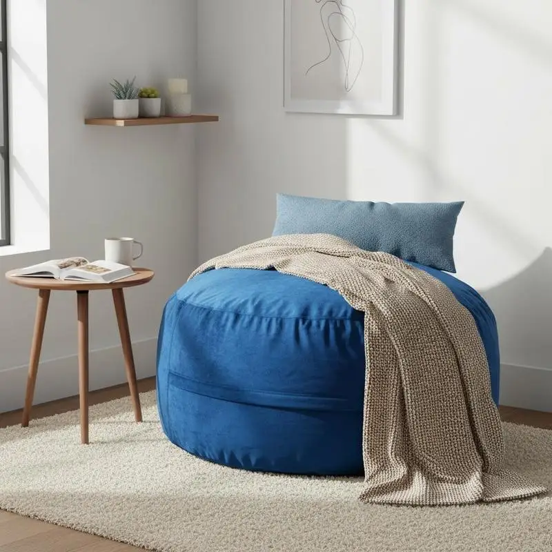 

Round Foam Lounger 3ft For Bedroom Playroom Dormitory, Removable Washable Dutch Velvet Cover Memory Foam Filling Soft Smooth