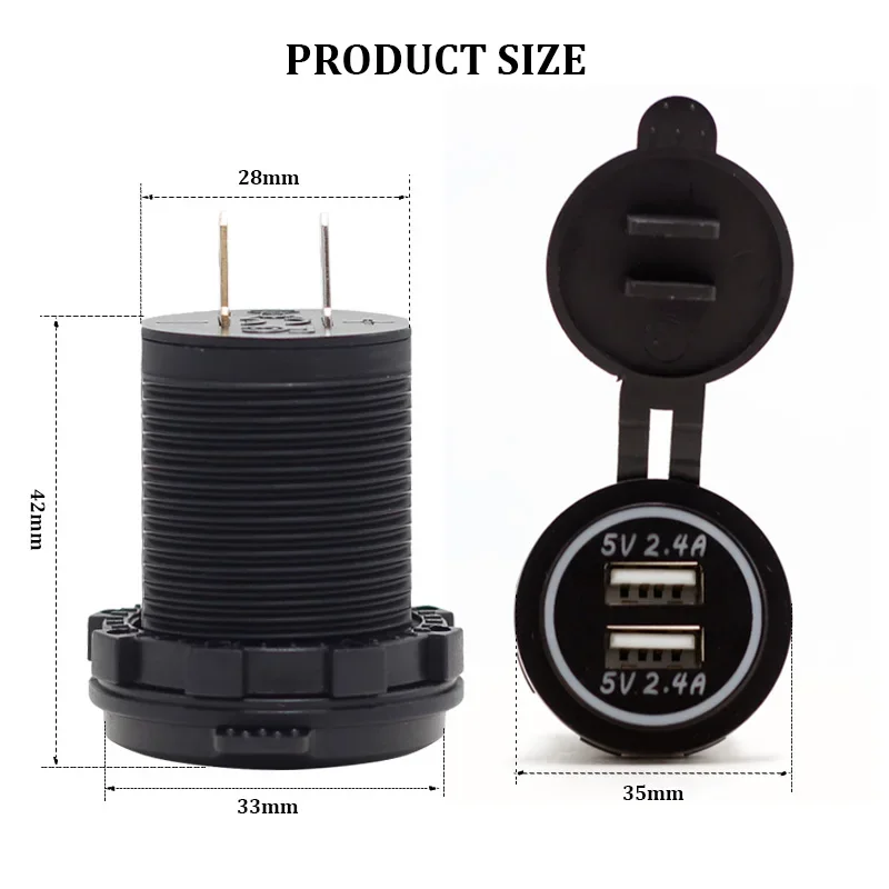 Toma de carga USB de doble puerto con luz LED, salida Dual de 4.8A, 12V, 24V, 5V