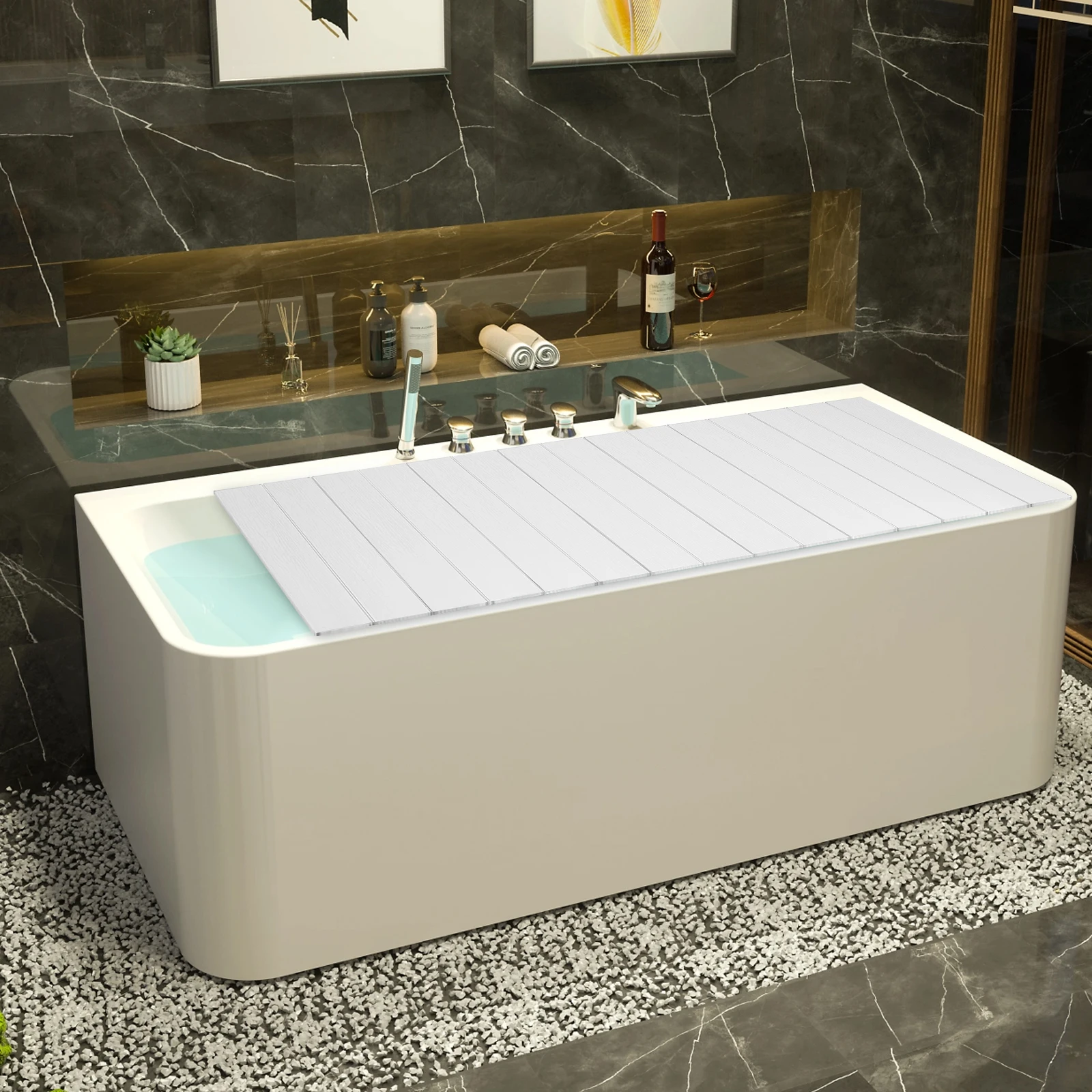 Foldable Bath Cover,Waterproof Dustproof White Bathtub Tray, Durable Insulation PVC Bathtubs Plate ,for Home, Bathroom, Spa