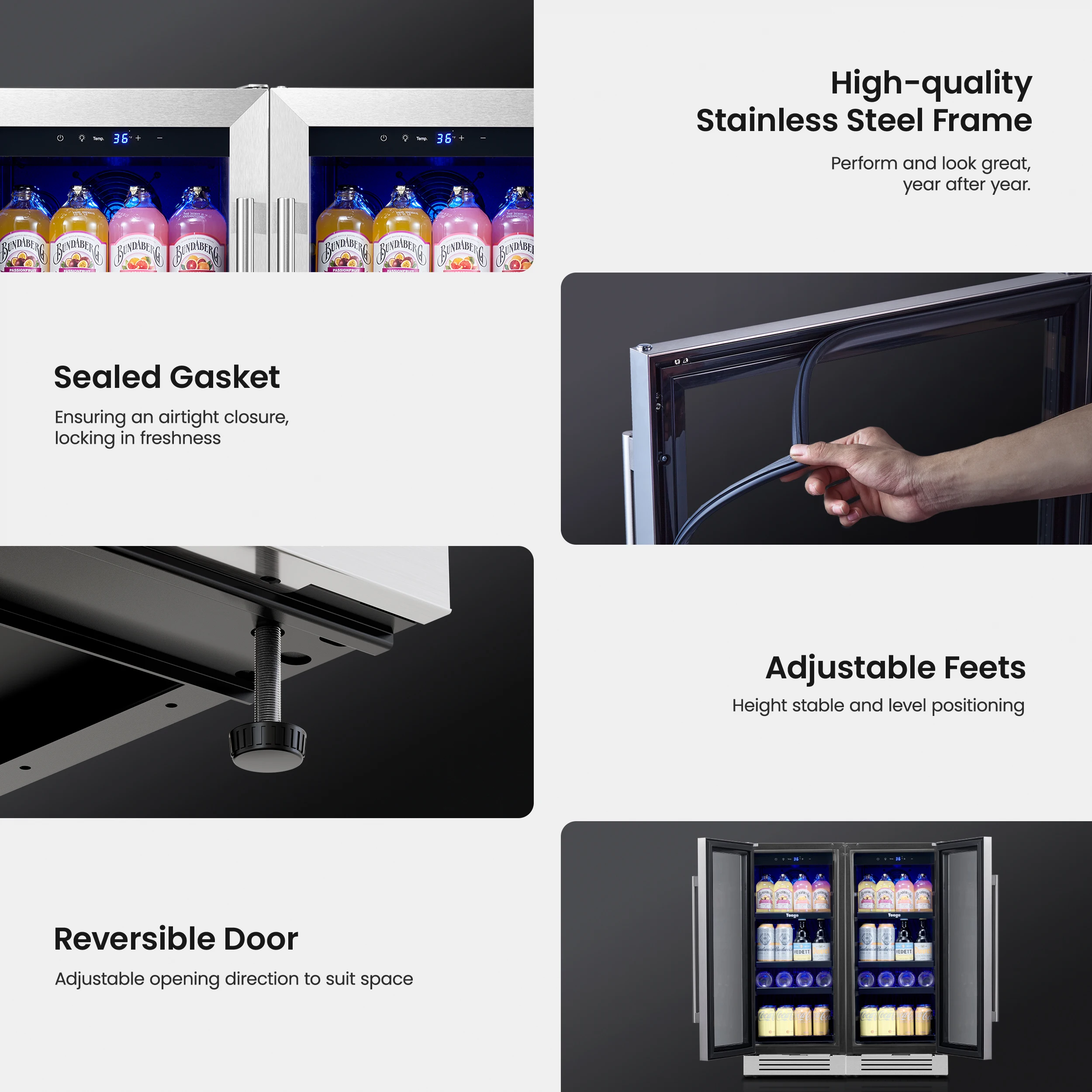 Yeego 85L Beverage & Wine Cooler 2-Pack Combo | 80 Can Storage, 1-12°C Adjustable Fan Cooling, Auto Defrost,Ideal for Home