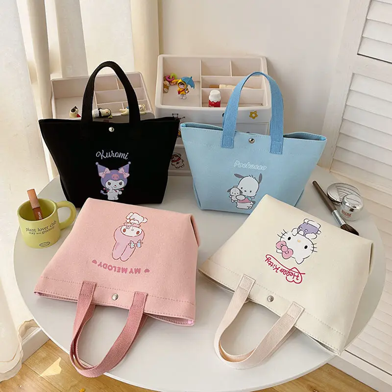 

Hot Hello Kitty My Melody Anime Kawaii Sanrio Canvas Makeup Bag Cute Kuromi Pochacco Lunch Box Bag Commuter Bag Gifts for Girls