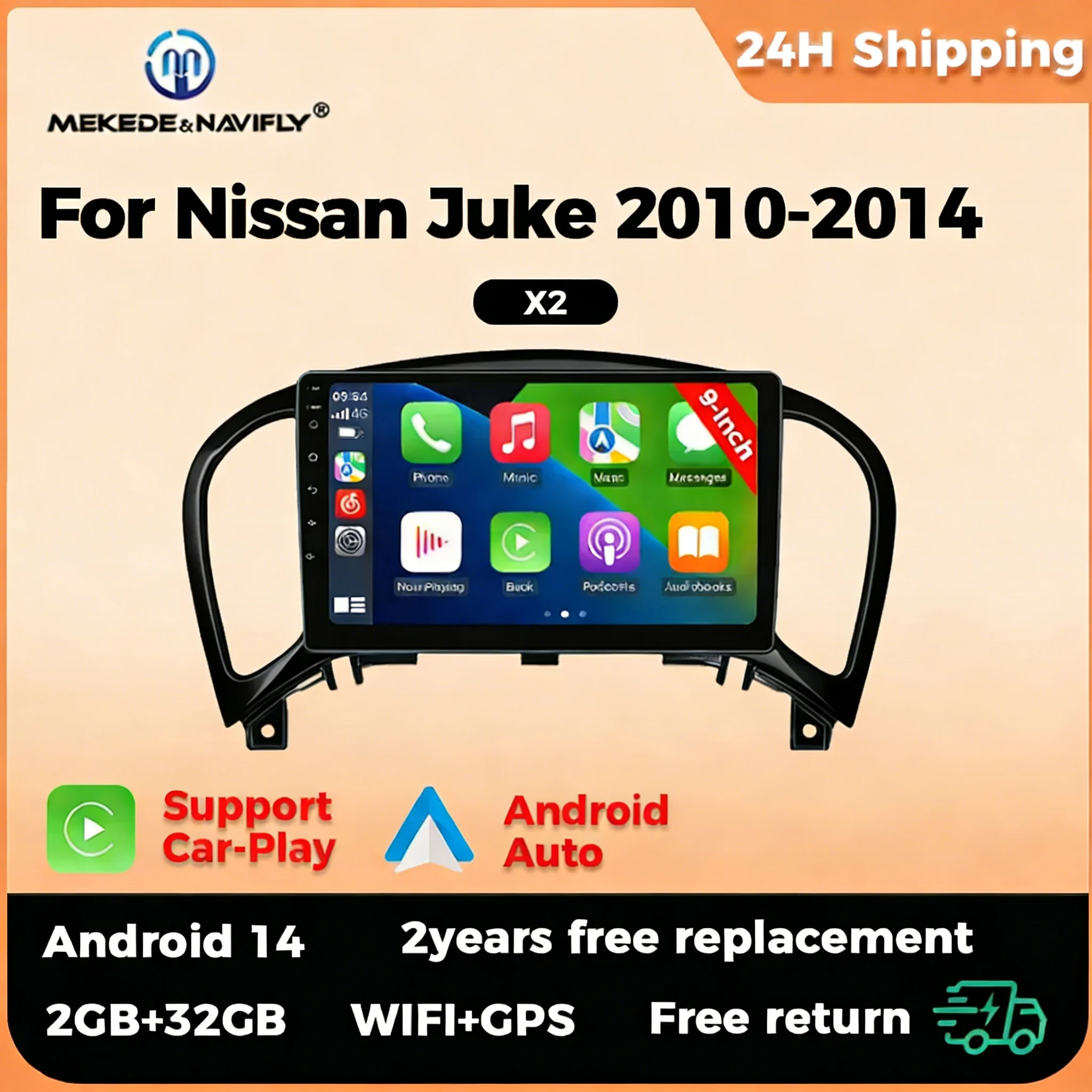 

9 Inch Android 14 Car Radio For Nissan Juke YF15 2010-2014 Wireless Carplay Multimedia Player GPS Navigation Head Unit Autoradio
