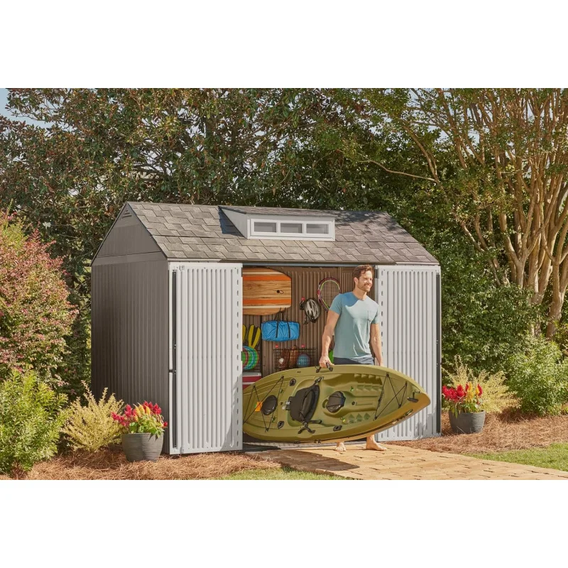 

TTX Large Resin Outdoor Storage Shed With Floor (7 x 10.5 Ft.) Weather Resistant Brown Organization for Home QZ