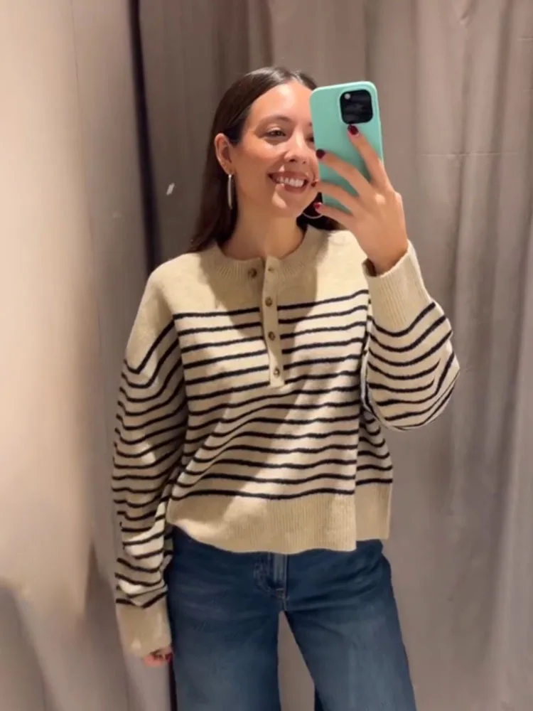 

HH 2026, женский весенне-осенний новый классический полосатый свитер, тонкий топ с длинными рукавами, повседневный универсальный тонкий свитер