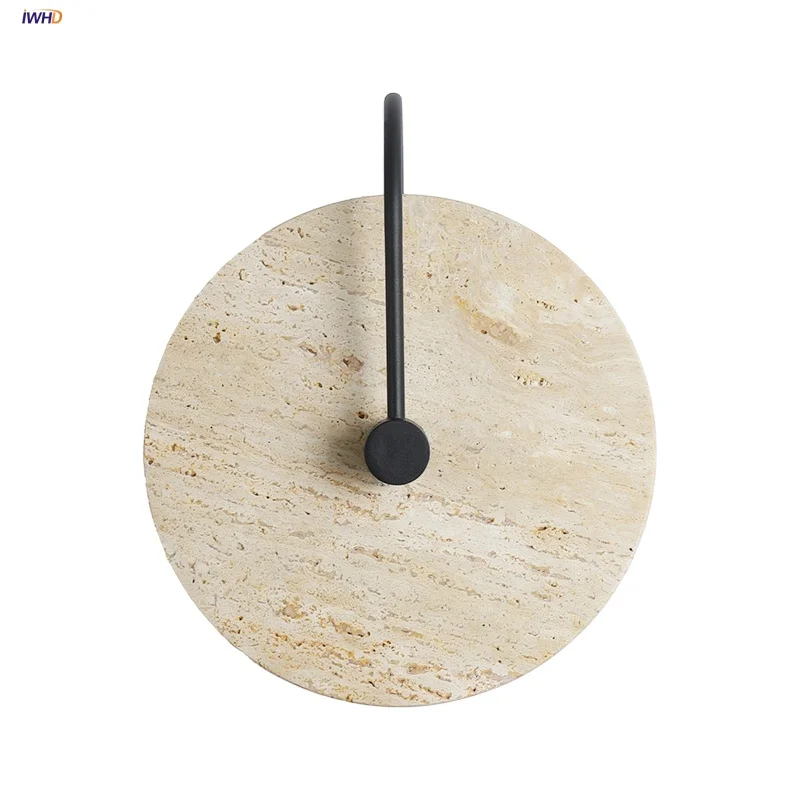 

IWHD Iron LED Wall Lights Study Coffee Restaurant Round Yellow Travertine Japan Style Home Decor Bedroom Bedside Lamp Lamparas