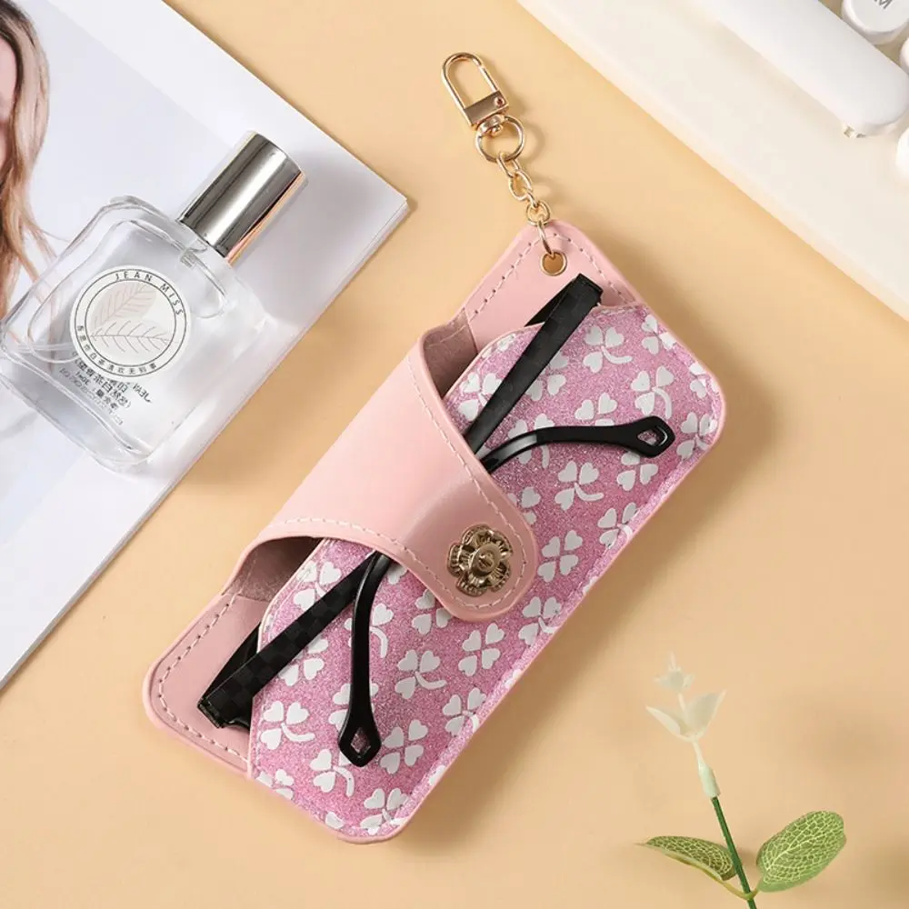 Fashion Glasses Holder Sun Glasses Case with Keychain Soft Lining Protective Cover Buckle PU Leather Glasses Box Girl