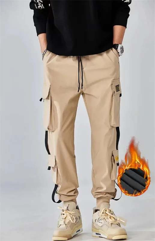 Straight tube loose heavyweight sweatpants for men  new autumn and winter styles with added fleece  thick and cold resistant  wa