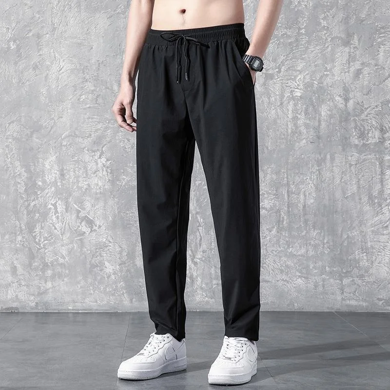 Men-Summer-Autumn-Ice-Silk-Pants-Thin-Straight-Leg-Sweatpants-Loose-Fit-Joggers-Drawstring-Ankle-Cuff-Versatile-Casual-Sports-Lo