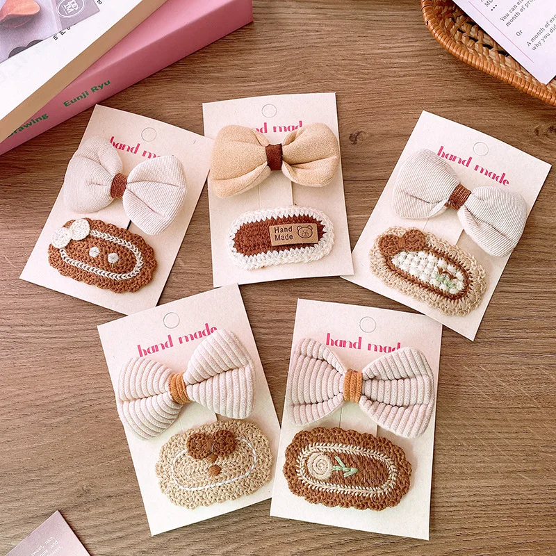 Urocze spinki do włosów dziewczęce akcesoria do włosów w stylu dzianiny kokarda spinki do włosów impreza urodzinowa nakrycia głowy do włosów 2 sztuka/zestaw nowe