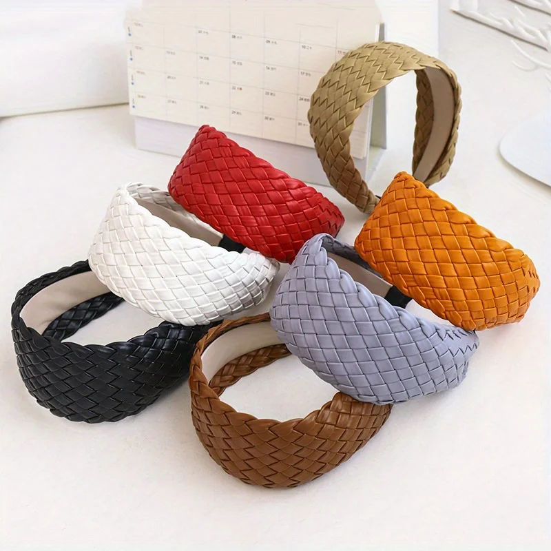 

PU Woven Headband Wide Brim Mesh Skincare Hair Band Non-Slip Makeup Headwrap for Women Elegant Hair Accessory