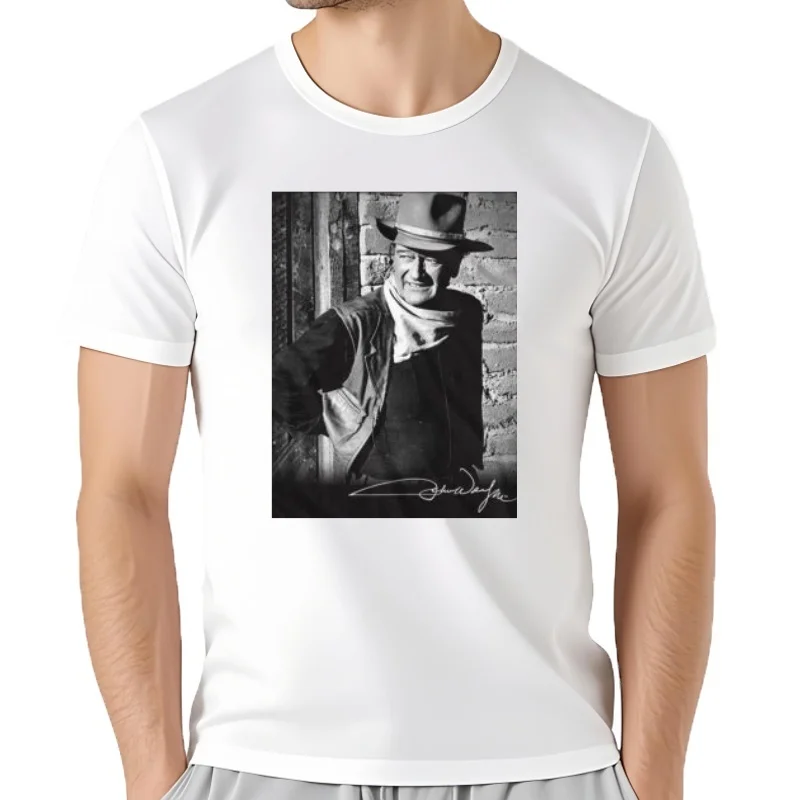 Camiseta de manga corta para adulto, camisa con firma en blanco y negro de John Wayne