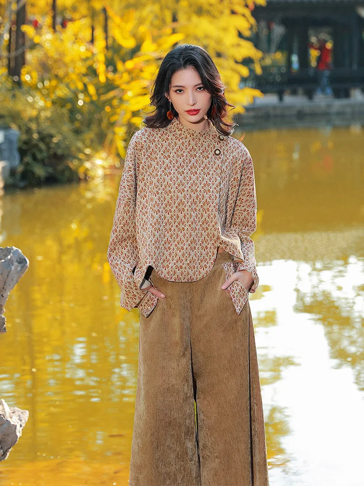 

Yang Li Original Design Long Sve round Ne Knitted Top New Chinese Sle Embroidery Print Autumn Winter Spring Women...