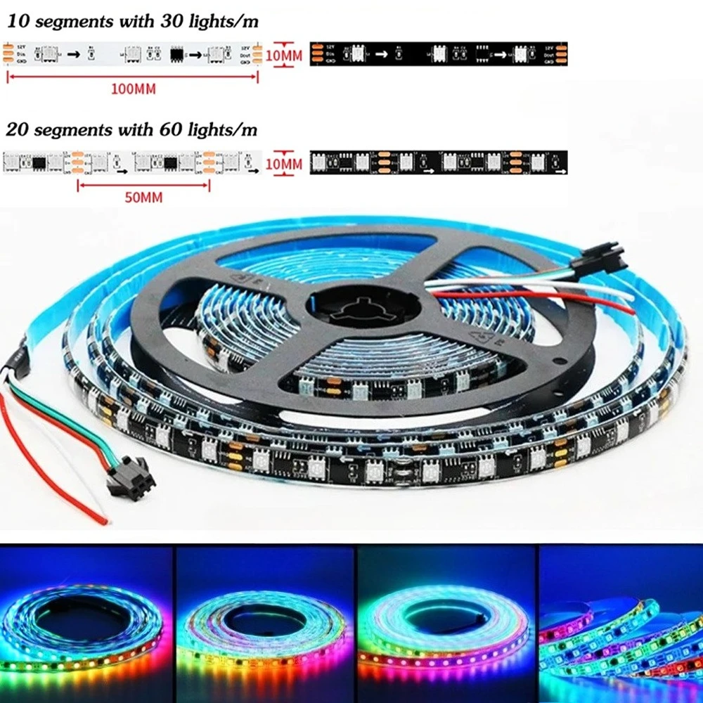 

DC12V WS2811 RGBIC Светодиодная лента 5050 SMD Адресная 30 60/светодиодов IP30/IP65 RGB Light Bar 5 м/рулон для уличной кухни, спальни