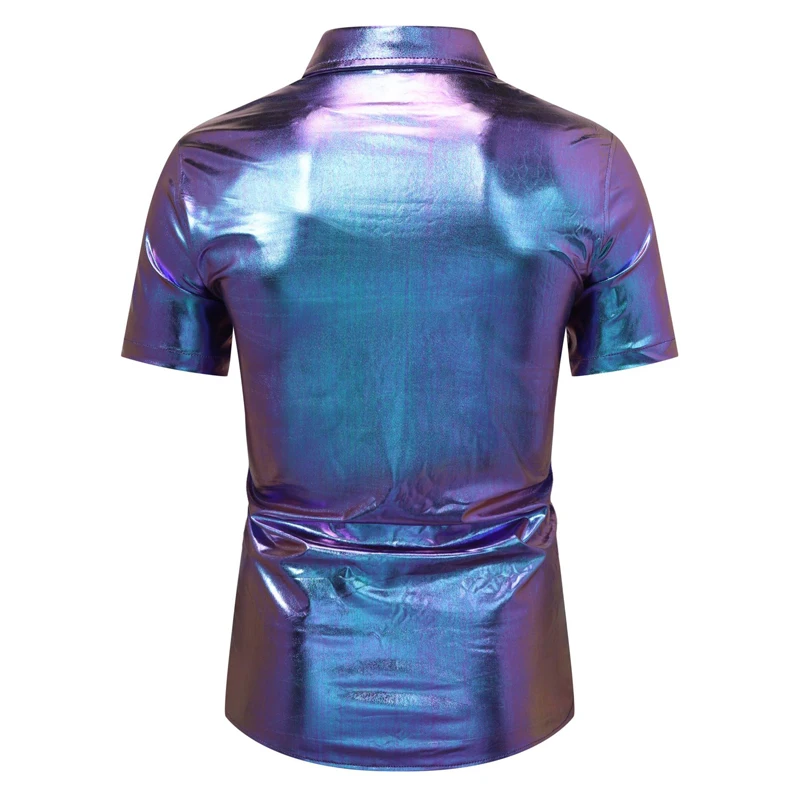 Purple Metallic Party Shirt Men 2024 Brand Short Sleeve Button Down Mens Dress Shirts Nightclub Party Prom Costume Shirt Camisa