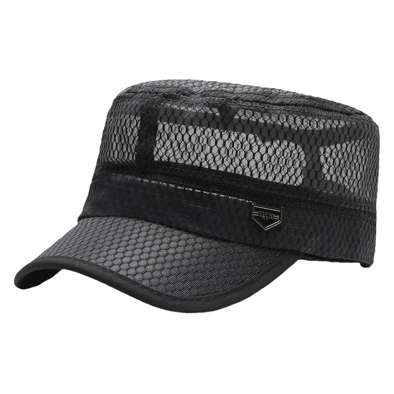 Spring And Summer New Hat Men\'s Flat Hat Outdoor Leisure Fishing Travel Fashion Men\'s Middle-Aged Mesh Breathable Sunhat Sun Hat