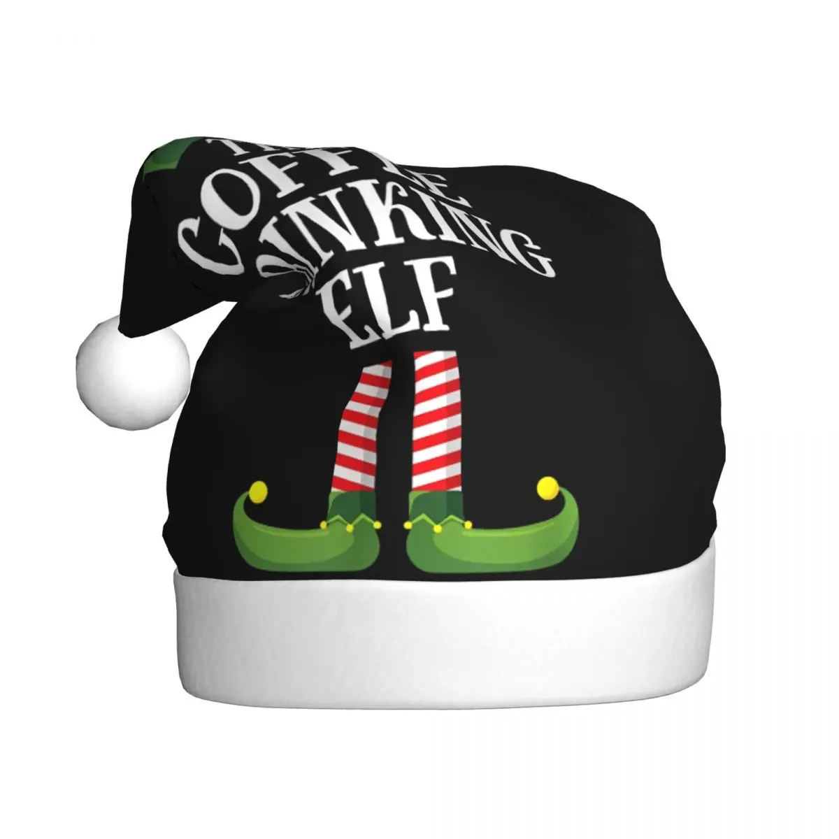 Coffee Drinking Elf Matching Family Group Christmas Party Christmas Hat for Adult Men Women Santa Hat Cap Holiday Party Supplies