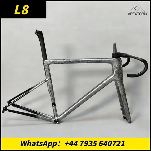 SL8 Glossy ice-patterned silver Carbon Road Bike Frame Disc Brake Frameset  Di2 Groupset Compatible Custom Paint Available