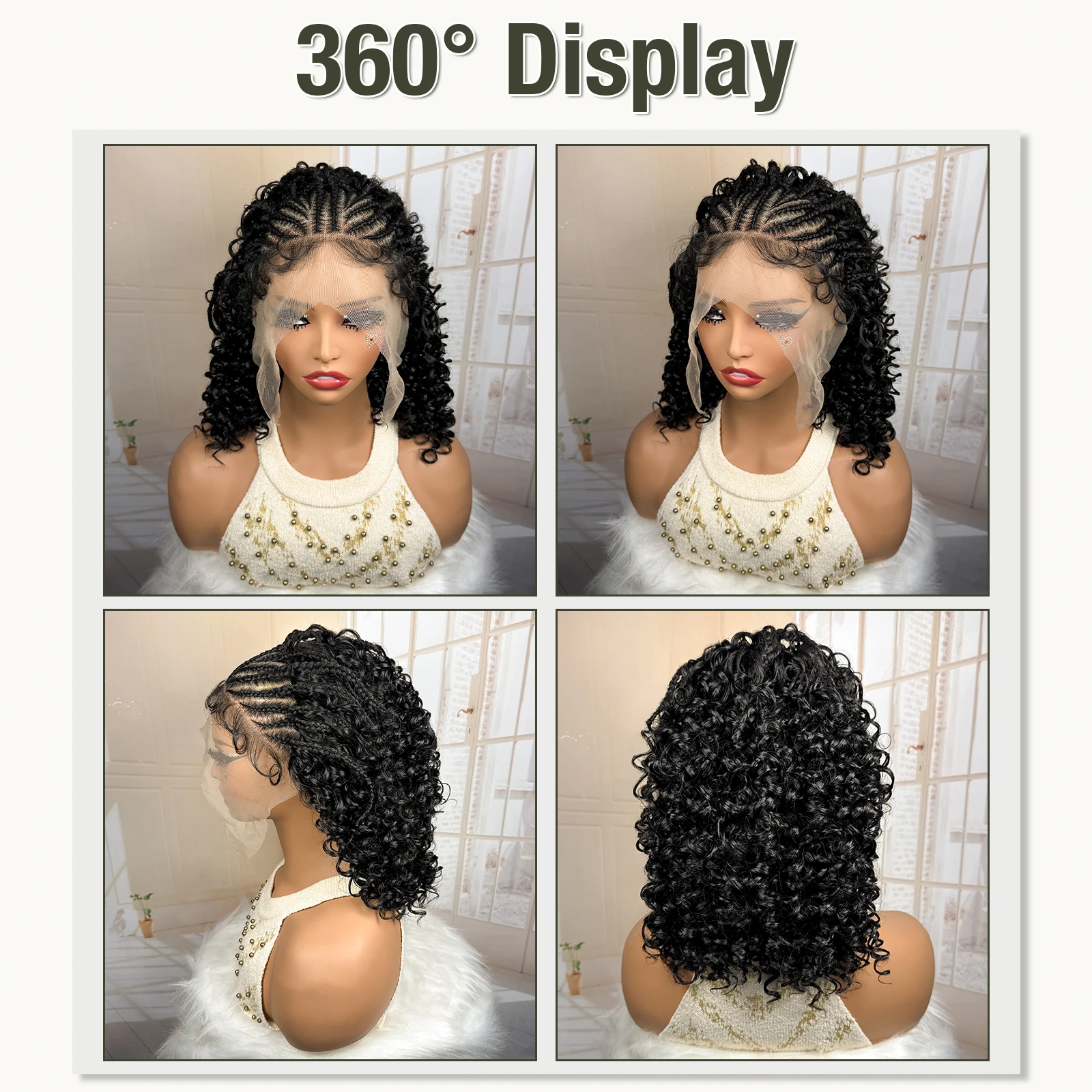16inch African Braided Hair Wigs Synthetic 13x4 Lace Frontal Cornrow Braids Wig Short Braiding Wig  for Black Women image 6