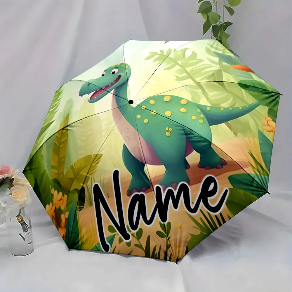 Custom Name Umbrella Colorful Dinosaur Umbrella Adventure Print 8 Iron Ribs Folding Umbrella Auto-Open Fashion Sunshade