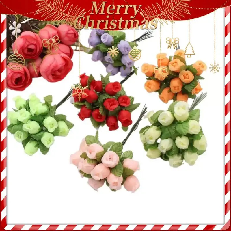 12heads/Bundle Artificial Flowers Silk Rose Mini Bouquet for Christmas Home Wedding New Year Gift Box Decoration Christmas gift