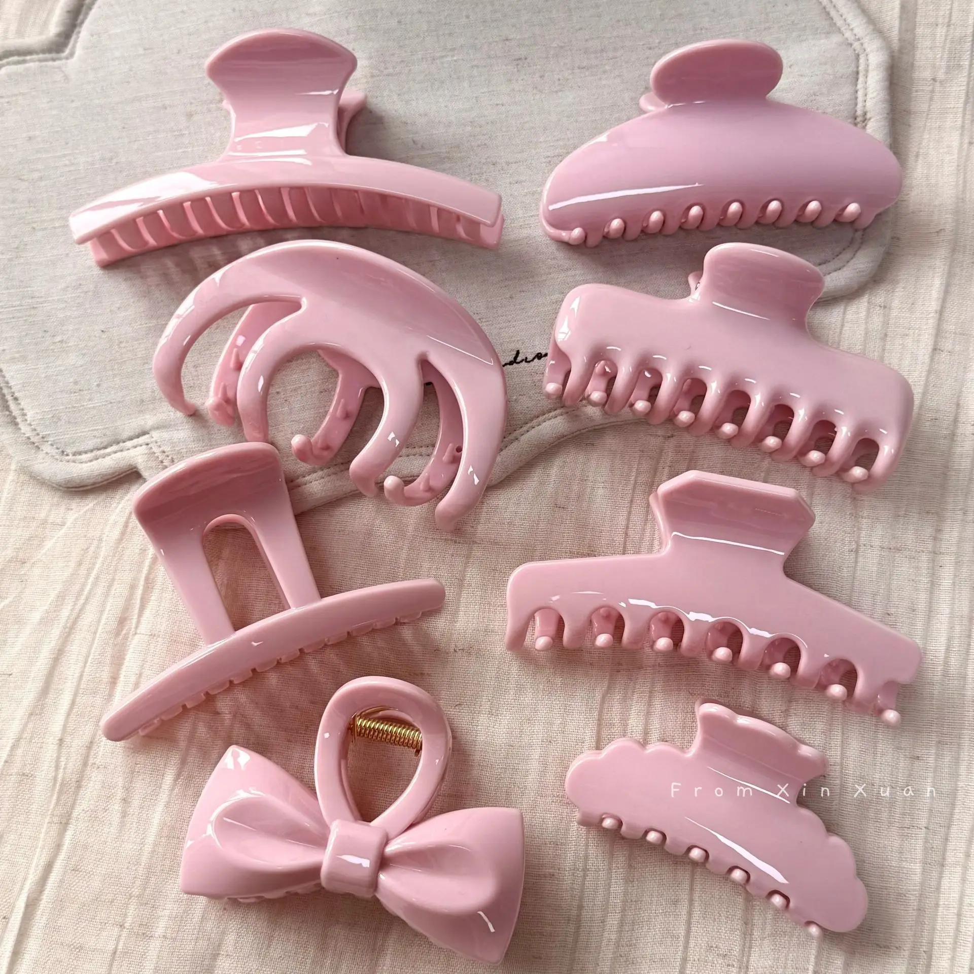New French Style Pink Hair Claw Clips For Women Girls Small Large Shark Clips For Thin Thick Hair Strong & Safe Hold Crab Clamps - view 2