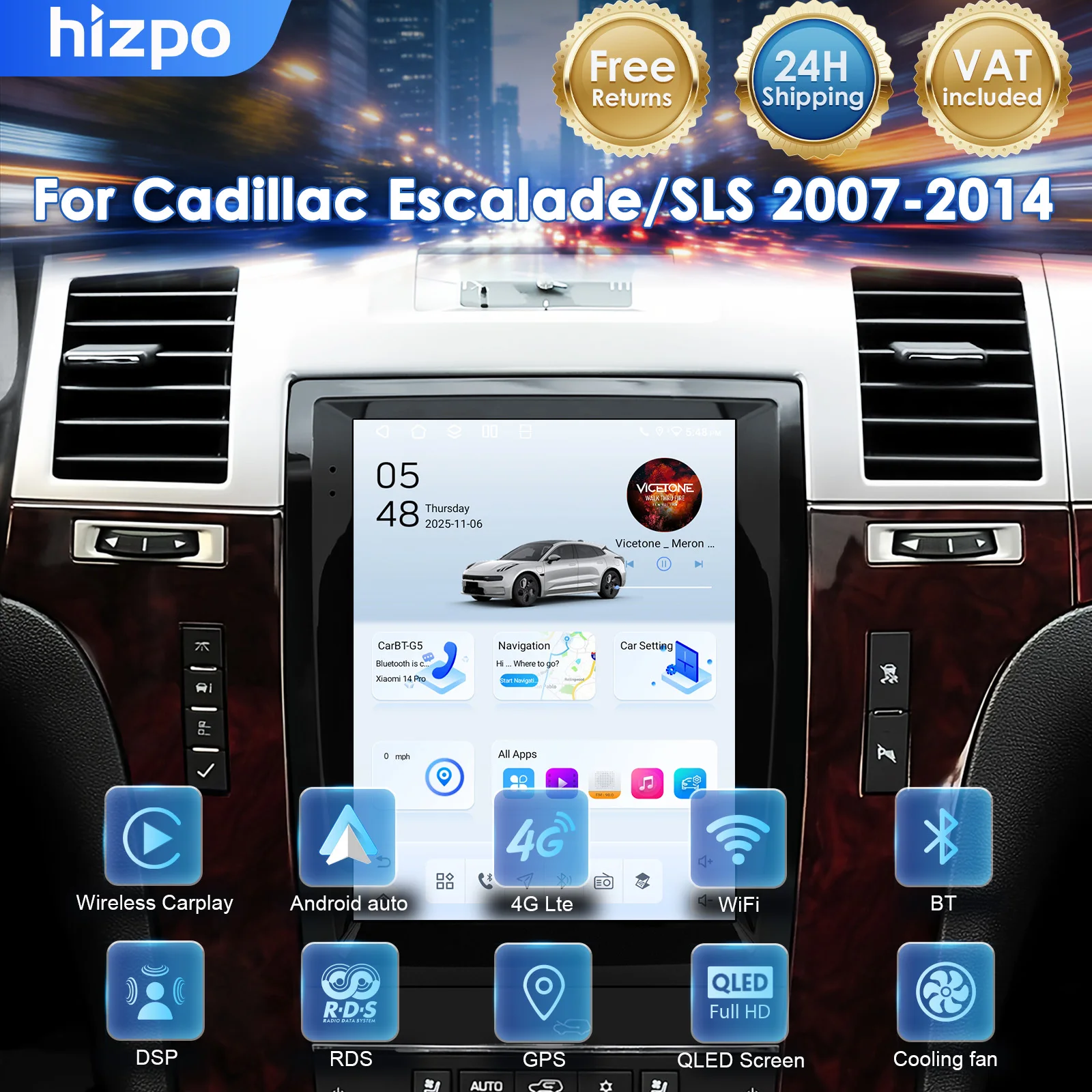 Systèmes intelligents pour voiture Hizpo 9,7 pouces pour Cadillac Escalade SLS 2007 - 2014, autoradio multimédia, lecteur vidéo, Carplay, Android Auto