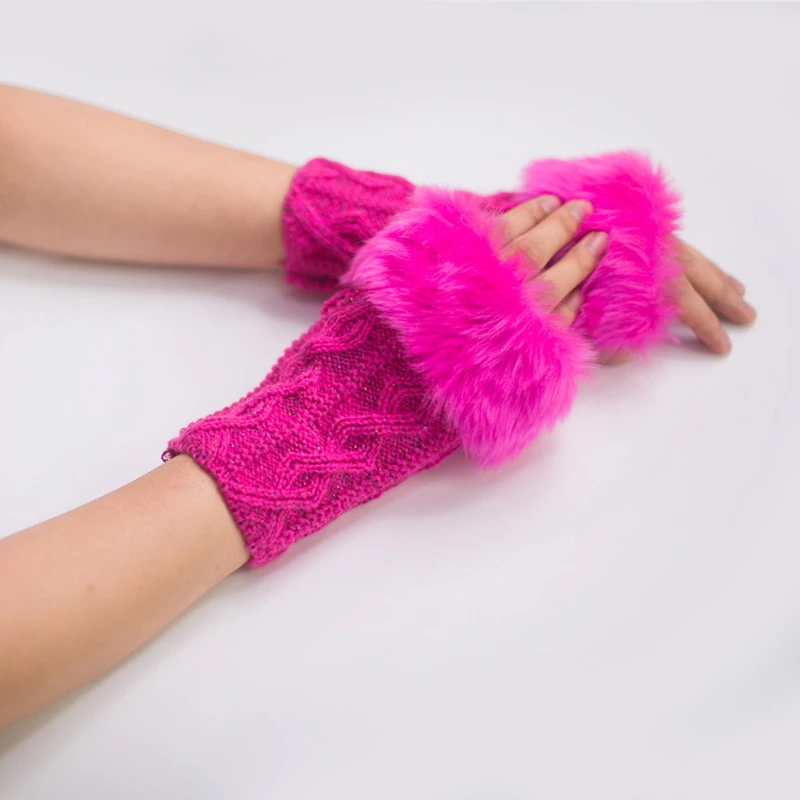 

Short Knitted Cuff Girl Hand Warm Winter Wrist Fluffy Fingerless Gloves Clothing Accessories Solid Color Ladies Mittens