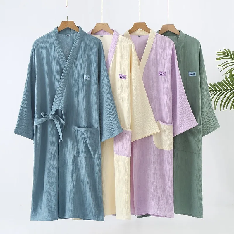 

Весенне-летний женский халат, женский халат из 100% хлопка, одинаковый халат для пар с длинными рукавами, простые халаты, домашняя одежда