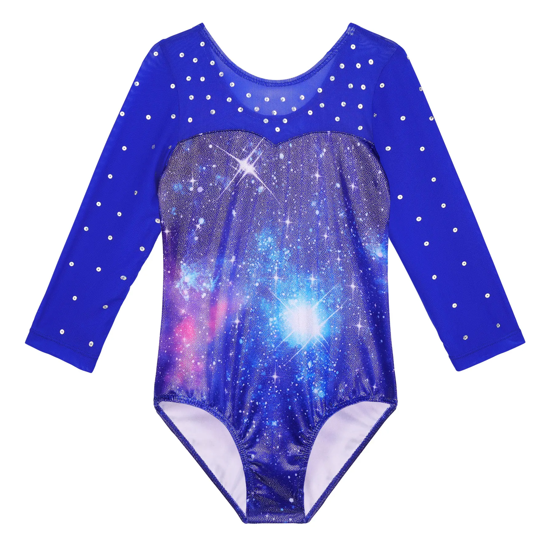 Kids Ballet Leotard Little Girls\' One Piece Sparkly Gymnastics Leotard Practice Outfits 3/4 Sleeve Training Performance Clothes