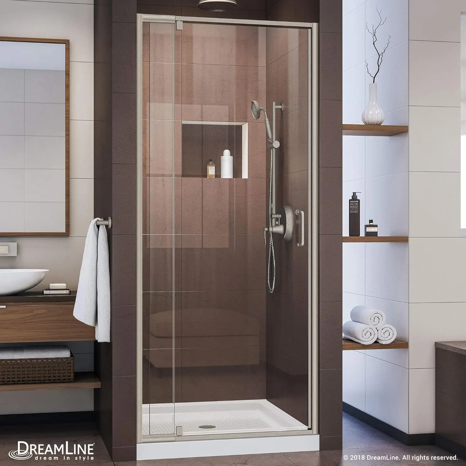 Flex 32-36 in. W x 72 in. H Semi- Pivot Shower Door in Brushed Nickel,  -22327200-04