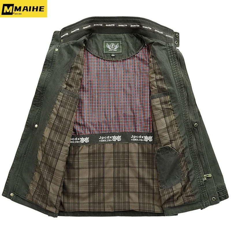 Chaqueta de algodón con múltiples bolsillos para Hombre, abrigo informal para exteriores, talla grande 7XL 8XL, primavera y otoño