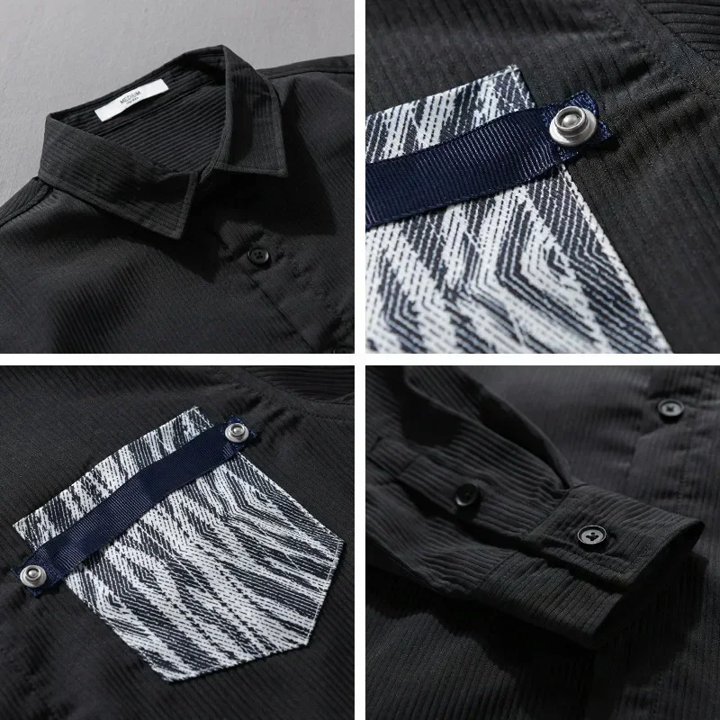 

Корейская модная белая рубашка, мужская уличная повседневная рубашка с длинным рукавом, текстурированная рубашка с пузырьками и карманами с принтом, весна-лето, мужская одежда