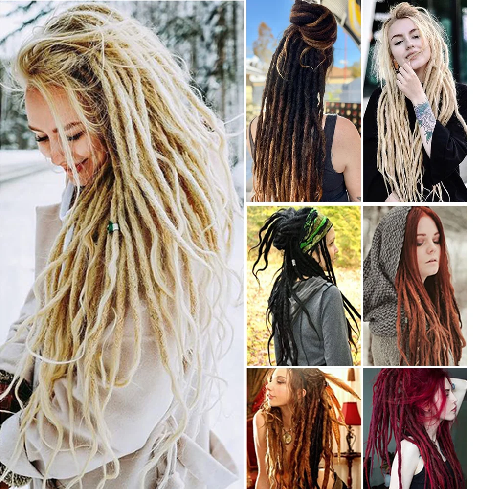 Extensões Dreadlock sintéticas, extensões loira Ombre, humano-como o cabelo, crochê, 5 fios, 24"