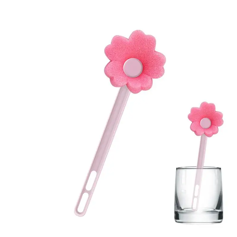 Cup Scrubber Brush With Suspension Hole Providing Efficient Cleaning cute flower-shaped Sponge Cleaning Brush for Baby Bottles