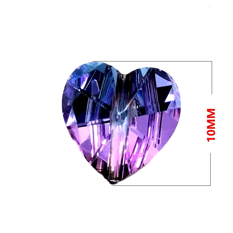 2024 New 10MM Color Electroplated Peach Heart Crystal Straight Hole Glass Beads DIY Women's Earrings Bracelet Jewelry