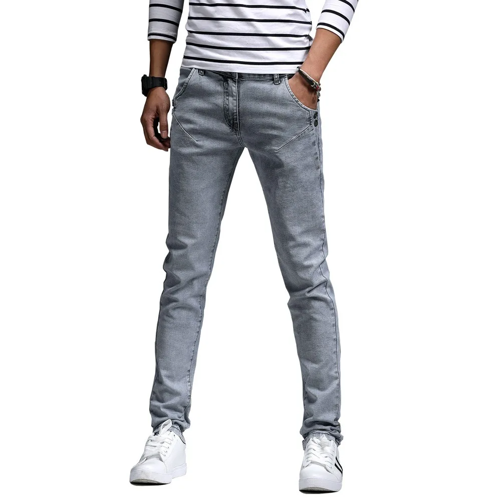 กางเกงยีนส์ผู้ชายสไตล์เกาหลีรุ่นใหม่ ทรงสลิม ยืดหยุ่น ทรงดินสอขายาว ใส่สบาย ทรงหลวม สำหรับผู้ใหญ่