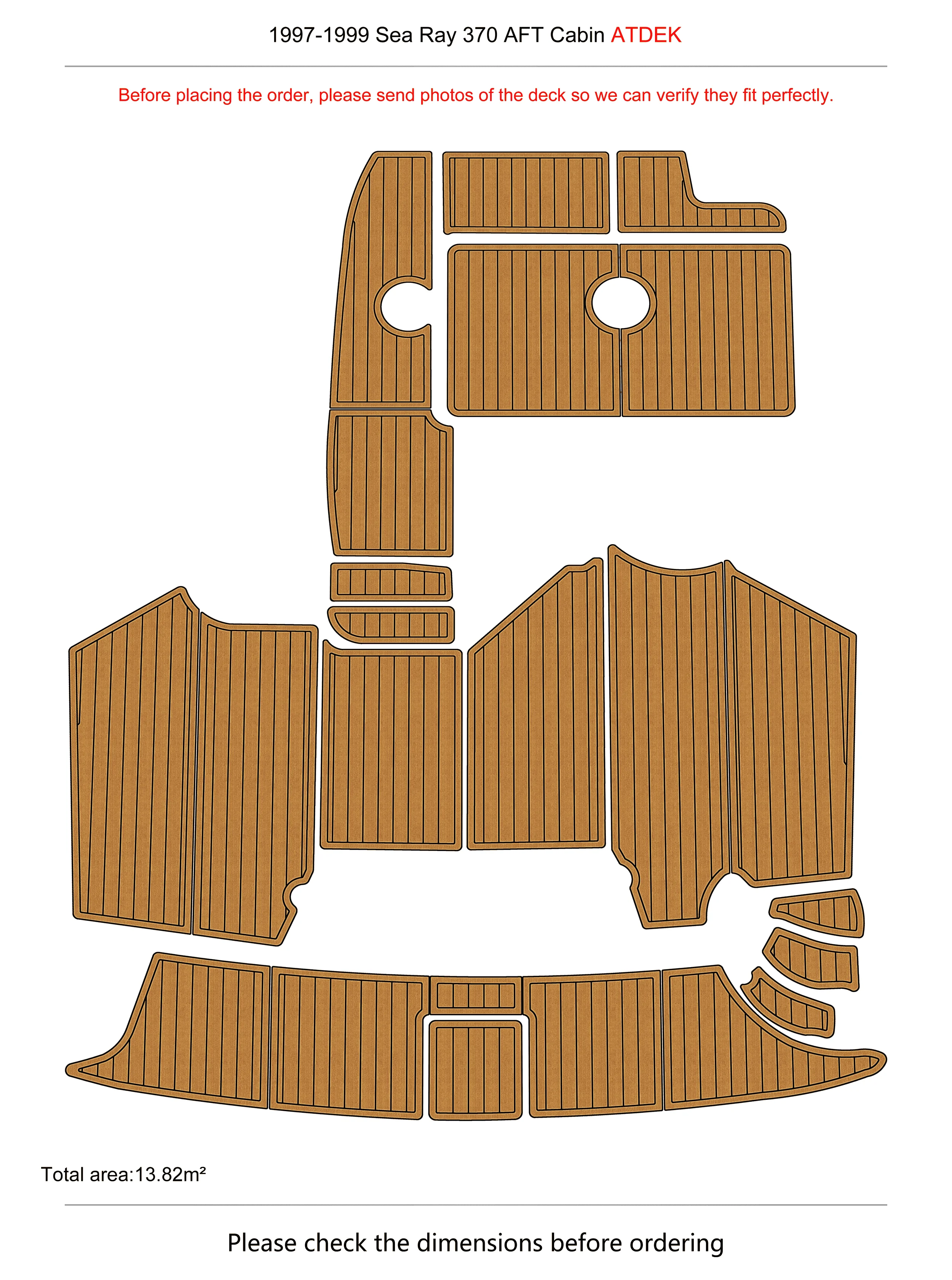 Non-Slip EVA Faux Teak Marine Mat Self-Adhesive 6mm Yacht Cockpit Pad for 1997-1999 Sea Ray 370 AFTWak Boat Decking Easy Install