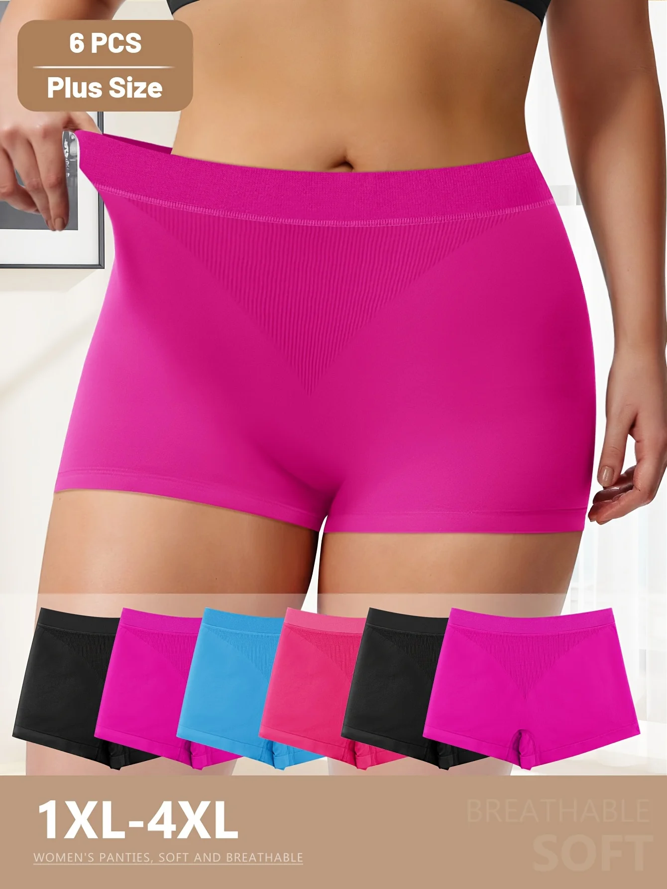 

6-компонентное женское нижнее белье больших размеров MEIYATING с высокой талией – мягкое, дышащее, бесшовное, облегающее тело.