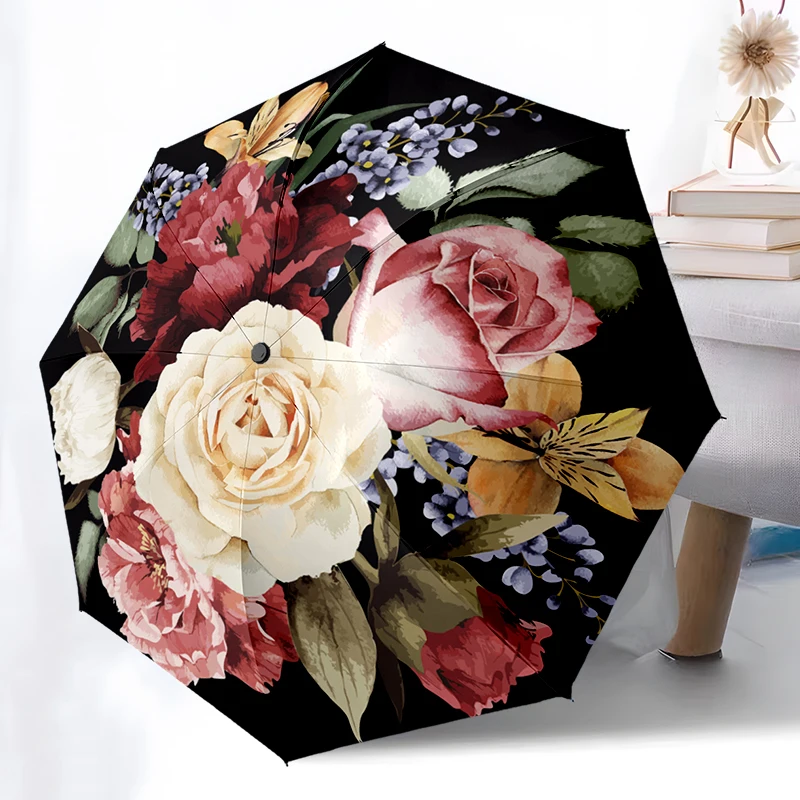 Retro Peony Flowers Umbrella, Lightweight Portable, 8-Rib Iron Frame, Perfect for Outdoor Travel, Home Accessory, Christmas Gift