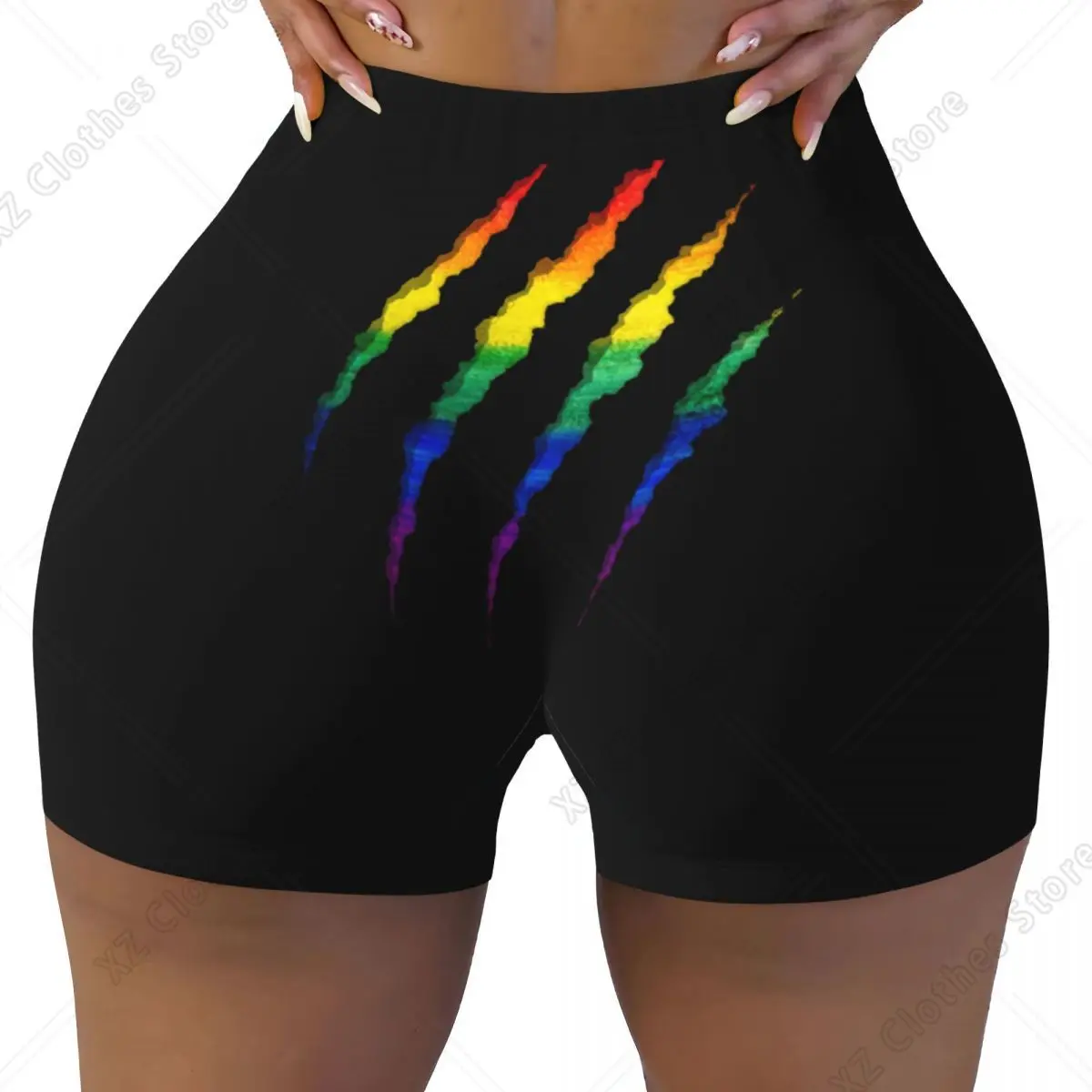 Custom Women's LGBT Ripped And Shredded Workout Yoga Shorts GLBT Gay Lesbian Pride Gym Athletic Volleyball Biker Shorts